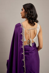 Deep Violet Satin Crepe Silk Saree with Diamond Embellishment Border