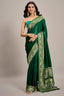 Dark Green Satin Silk Saree with Elephant Motifs Border