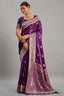 Palatinate Purple Satin Silk Bird and Animal Motif Woven Saree