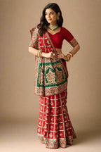 Maroon Semi Silk Checks Embroidered Traditional Gharchola Saree