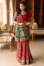 Maroon Semi Silk Checks Embroidered Traditional Gharchola Saree