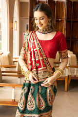 Maroon Semi Silk Checks Embroidered and Paisley Motif Traditonal Gharchola Saree