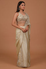 Cream Readymade Tissue Saree