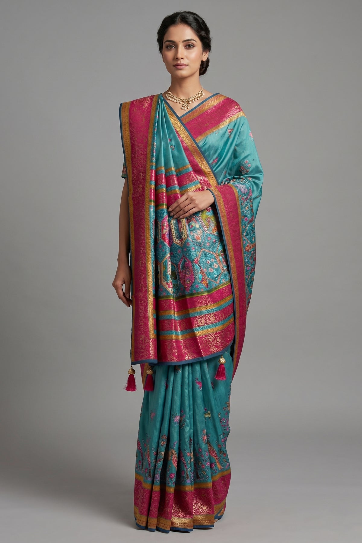 Sky Blue Modal Silk Printed Saree