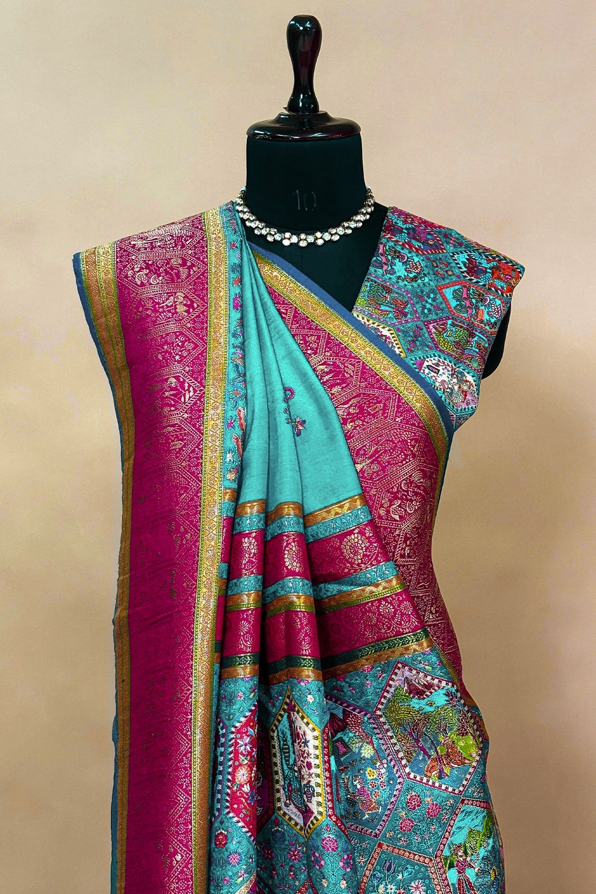 Sky Blue Modal Silk Printed Saree