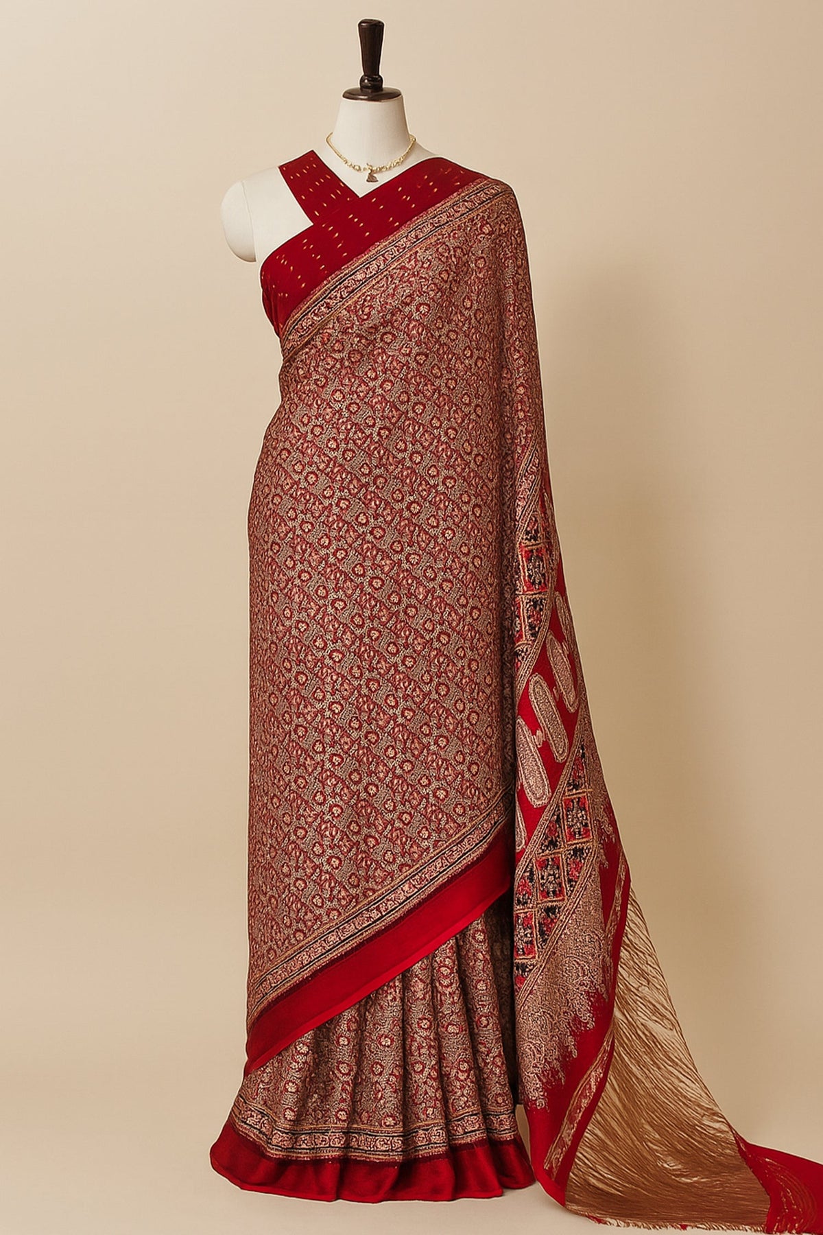Maroon Modal Silk Ajrakh Printed Saree