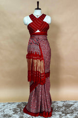 Maroon Modal Silk Ajrakh Printed Saree
