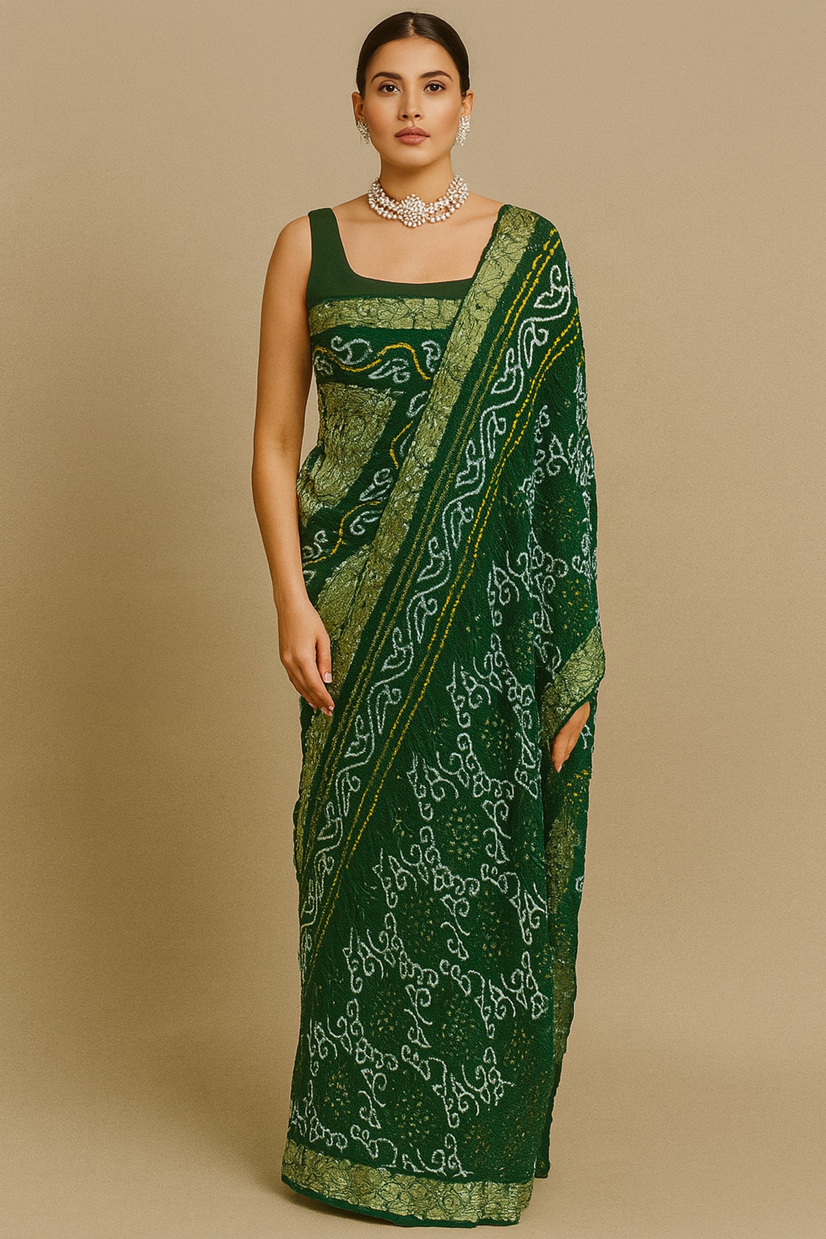 Dark Green Gaji Silk Traditional Bandhej Saree