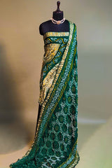 Dark Green Gaji Silk Traditional Bandhej Saree