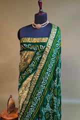 Dark Green Gaji Silk Traditional Bandhej Saree