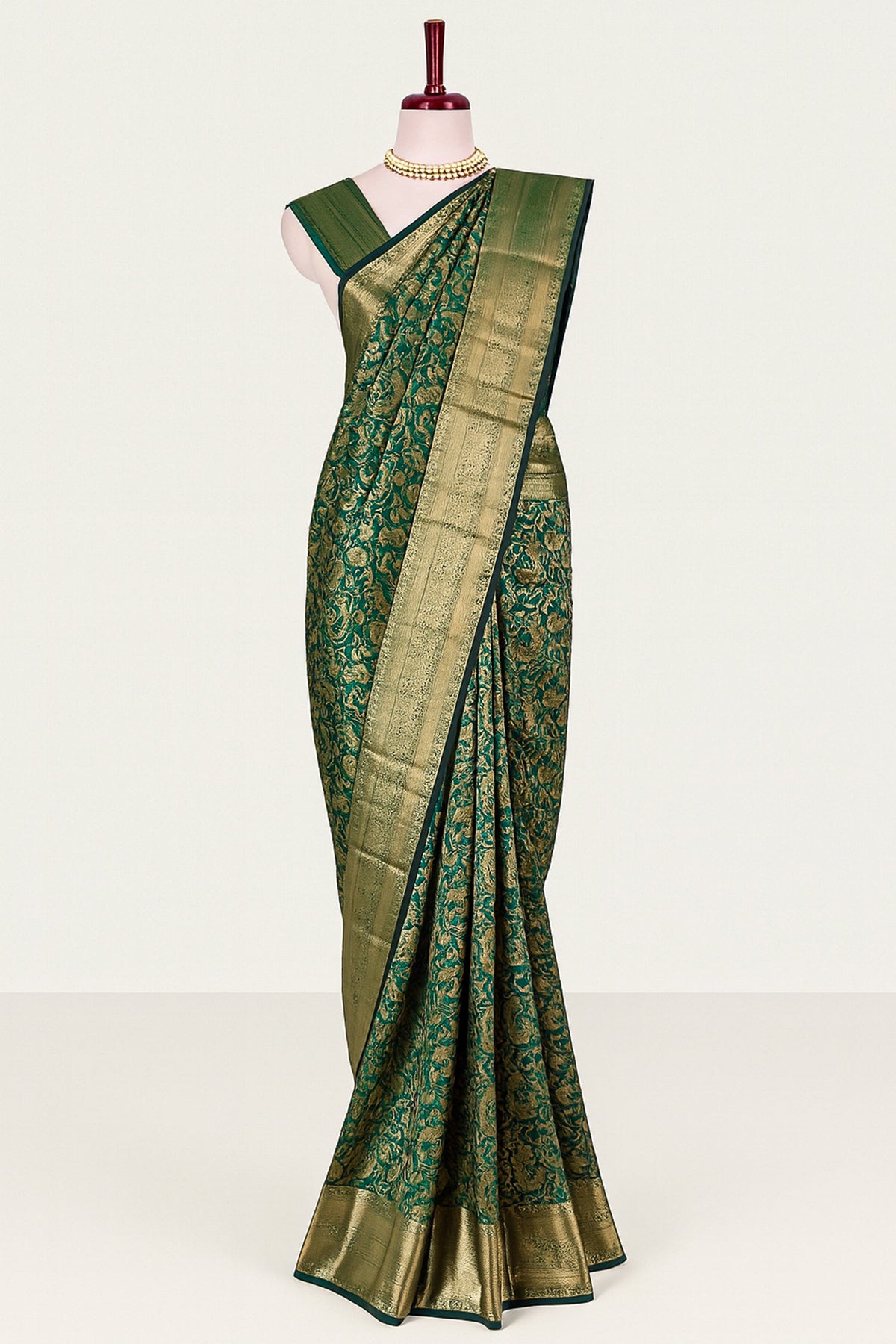 Bottle Green Kanchipuram Silk Traditional Animal and Bird Motif Woven Saree