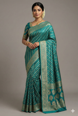 Teal Green Semi Silk Woven Saree with Swarovski Work
