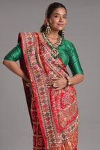 Red Cotton Traditional Checks Gharchola Saree with Handwork