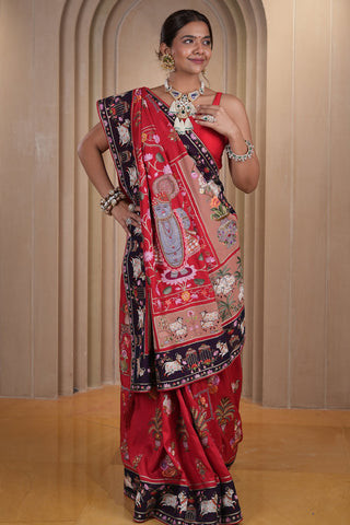 Red Silk Traditional All Over Pichwai Embroidered Saree