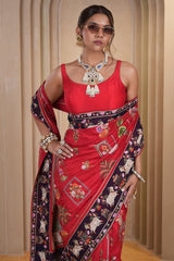 Red Silk Traditional All Over Pichwai Embroidered Saree