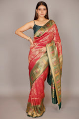 Rani Pink Dola Silk All Over Woven Saree with Contrast Border