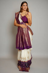 Off White Dola Silk Saree with Contrast Woven Border and Patola Pallu