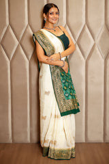 Off White Dola Silk Woven Butta Saree with Contrast Patola Border