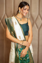 Off White Dola Silk Woven Butta Saree with Contrast Patola Border