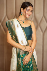 Off White Dola Silk Woven Butta Saree with Contrast Patola Border