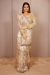 Light Beige Tissue Designer Handworked Saree
