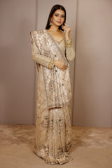 Light Beige Tissue Designer Handworked Saree