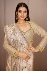 Light Beige Tissue Designer Handworked Saree