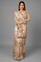 Light Beige Tissue Designer Handworked Saree