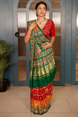 Maroon and Multi Colored Gaji Silk Traditional Gharchola Saree