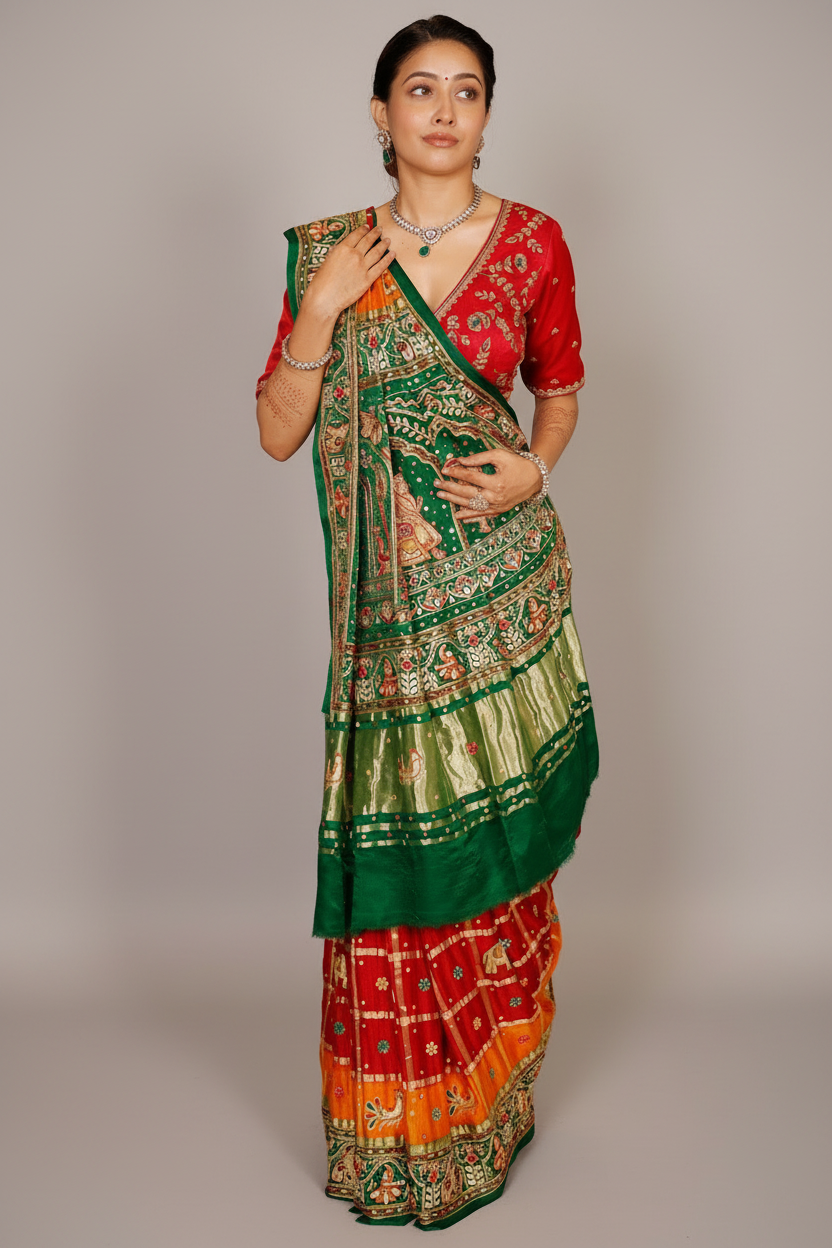 Maroon and Multi Colored Gaji Silk Traditional Gharchola Saree