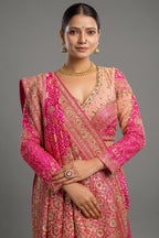 Pink Georgette Bandhej Traditional Saree with Kaat and Sequin Beaded Work