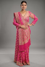 Pink Georgette Bandhej Traditional Saree with Kaat and Sequin Beaded Work