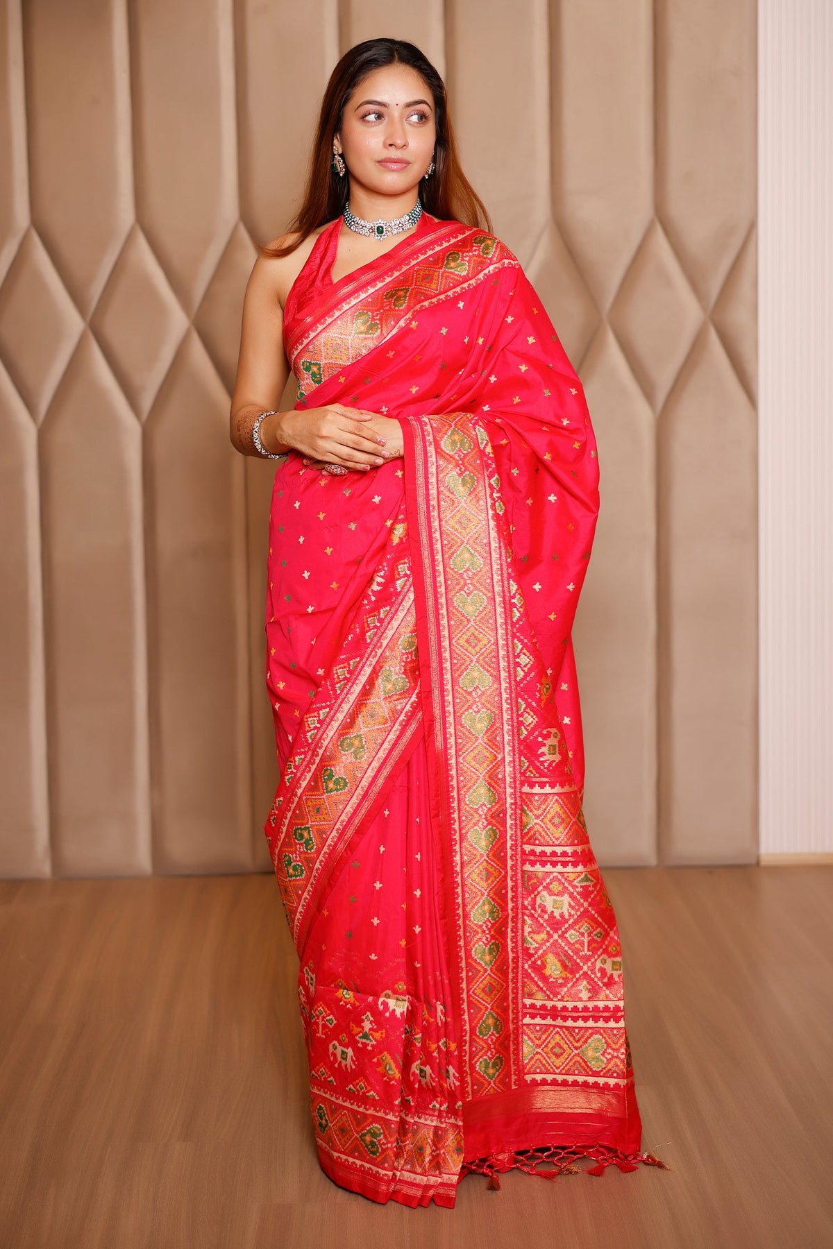 Pink Banarasi Semi Silk Woven Saree with Patola Border and Pallu