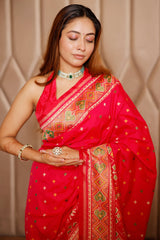 Pink Banarasi Semi Silk Woven Saree with Patola Border and Pallu