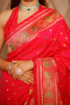 Pink Banarasi Semi Silk Woven Saree with Patola Border and Pallu