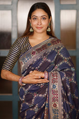 Blue Georgette Meenakari Checks Weaving Saree