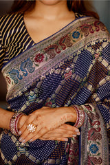 Blue Georgette Meenakari Checks Weaving Saree