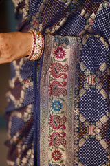 Blue Georgette Meenakari Checks Weaving Saree