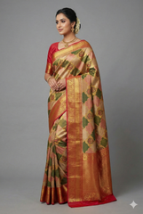 Golden Kanchipuram Tissue Silk Moroccan Design Woven Saree