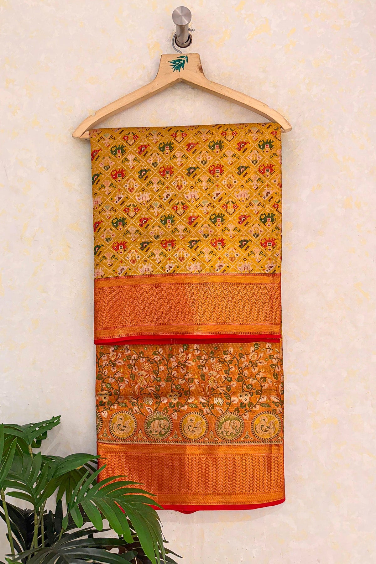 Yellow Dola Silk Pashmina Printed Saree with Sequin Cutdana Work