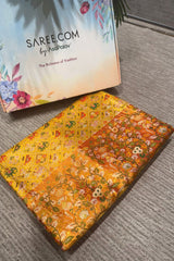 Mustard Yellow Kanchipuram Tissue Silk Checks Woven Patola Saree