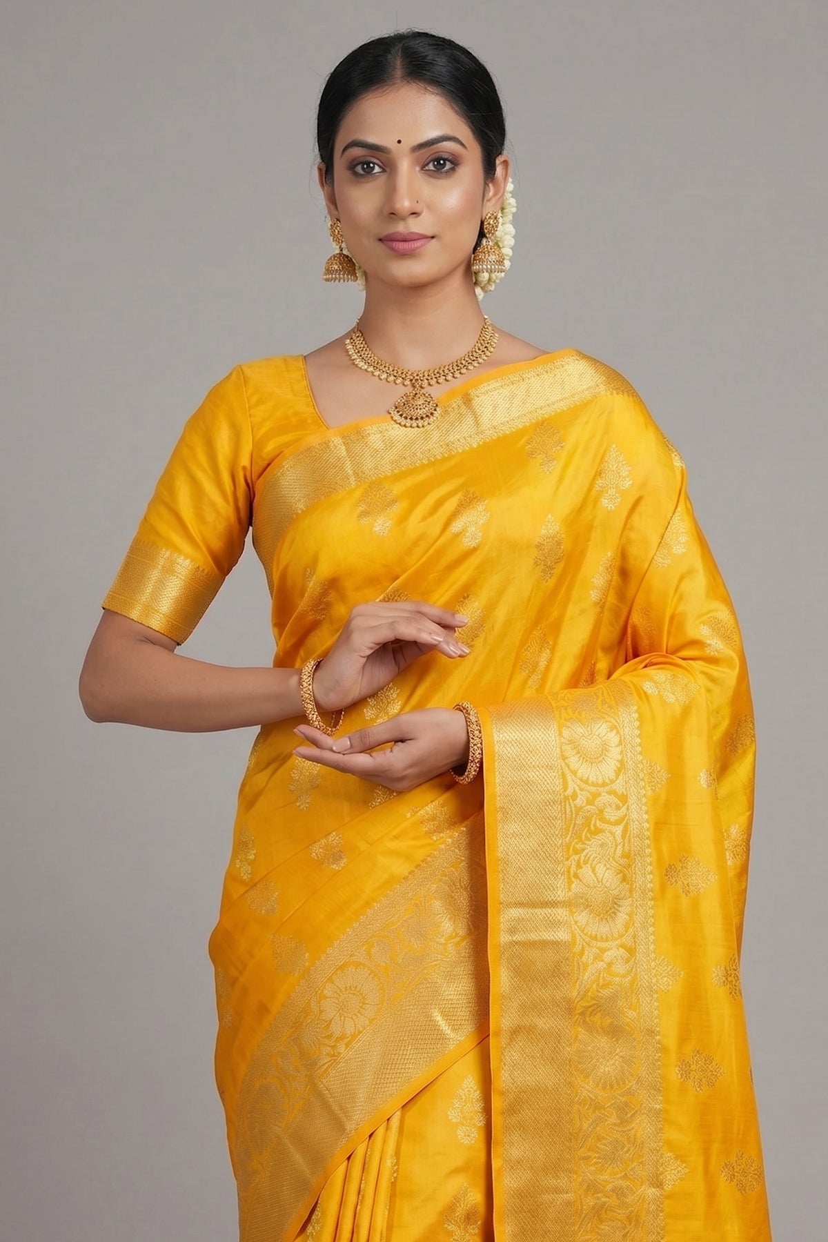 Yellow Kanchipuram Tissue Woven Saree