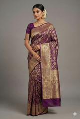 Purple Kanchipuram Tissue Silk Traditional Woven Butta Saree