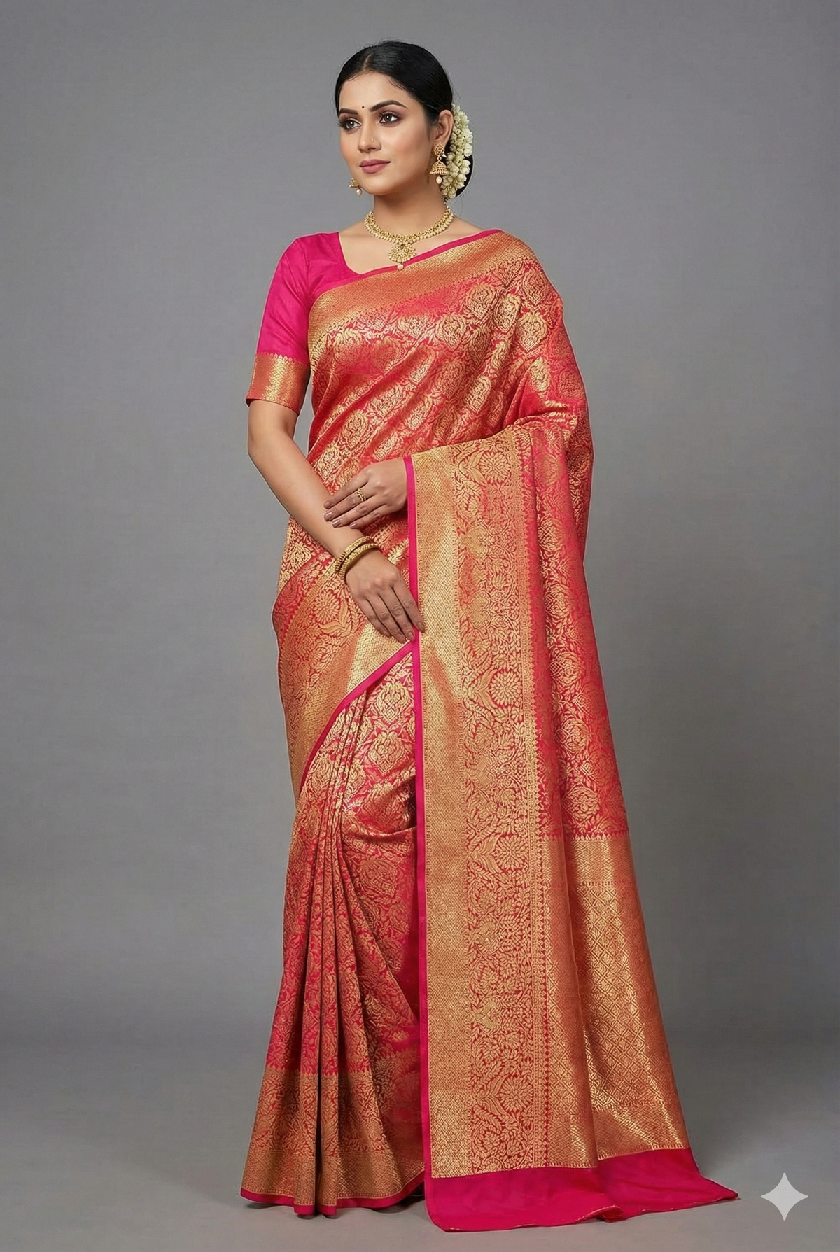 Rani Pink Kanchipuram Tissue Silk Woven Saree