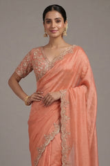 Coral Peach Soft Organza Silk Saree with Cutdana and Sequin Work