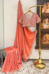 Coral Peach Soft Organza Silk Saree with Cutdana and Sequin Work