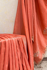 Coral Peach Soft Organza Silk Saree with Cutdana and Sequin Work