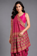 Pink Georgette Traditional Bandhej Saree with Cutdana and Bead Work