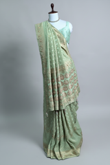 Pista Green Georgette Traditional Bandhej Saree with Cutdana and Bead Work