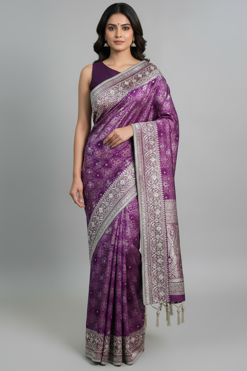 Rani Pink Silk Traditional Woven Patola Saree with Cutdana and Beads Work
